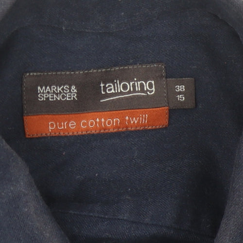 Marks and Spencer Men's Blue Twill Long Sleeve Shirt