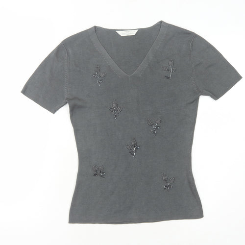 Marks and Spencer Women's Grey Embroidered Silk T-Shirt