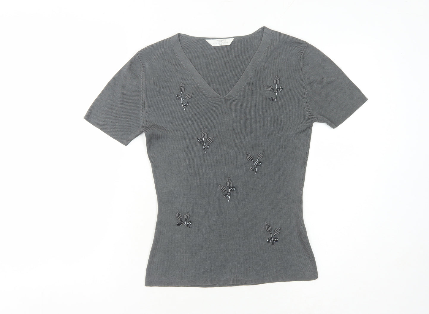 Marks and Spencer Women's Grey Embroidered Silk T-Shirt