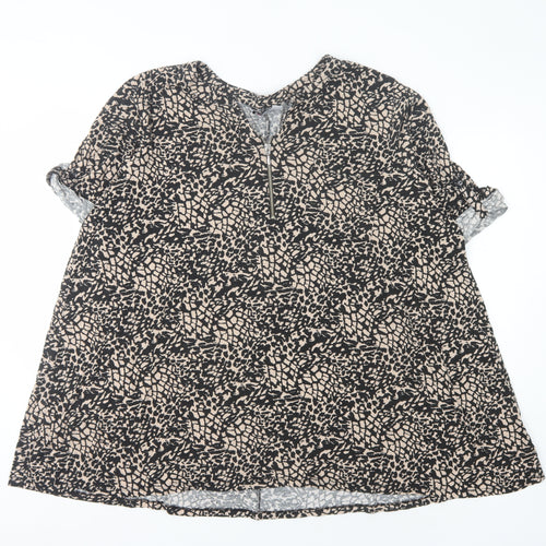 Yours Women Black Animal Print Blouse Size 22 V-Neck