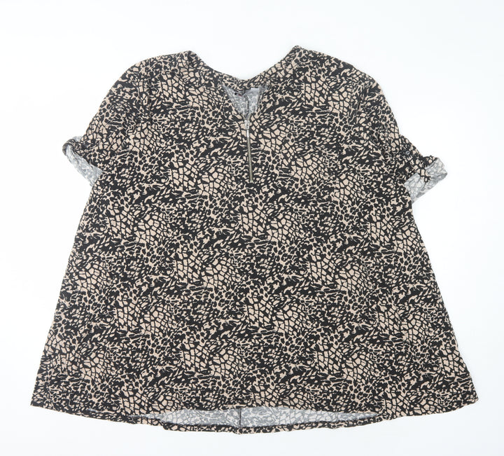 Yours Women Black Animal Print Blouse Size 22 V-Neck