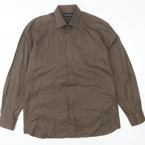 Marks and Spencer Men's Brown Long Sleeve Shirt 42
