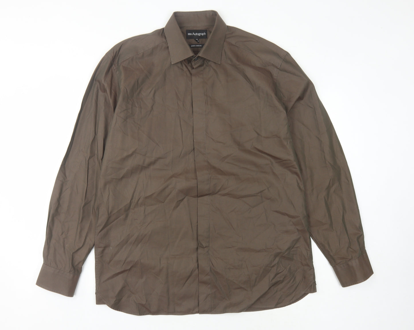Marks and Spencer Men's Brown Long Sleeve Shirt 42