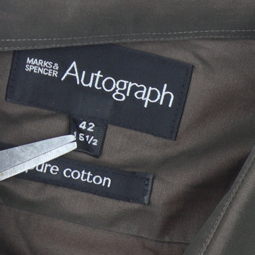 Marks and Spencer Men's Brown Long Sleeve Shirt 42