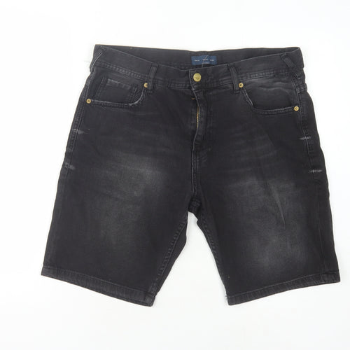 Zara Men's Black Denim Shorts, Size 34, Casual Style