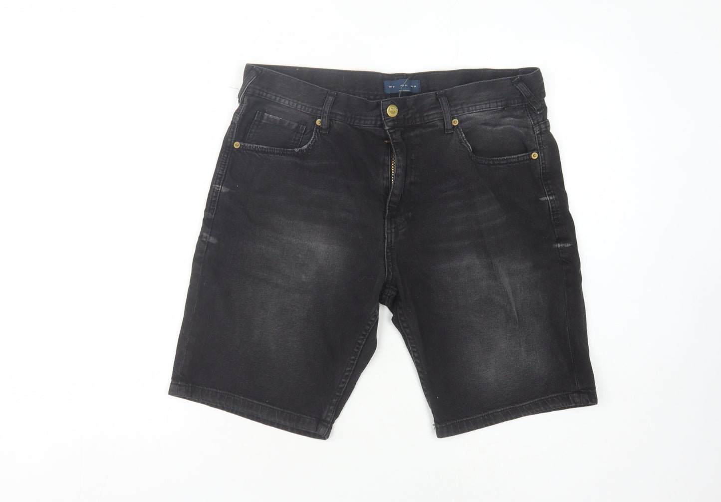 Zara Men's Black Denim Shorts, Size 34, Casual Style