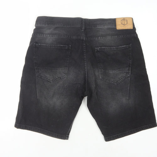 Zara Men's Black Denim Shorts, Size 34, Casual Style