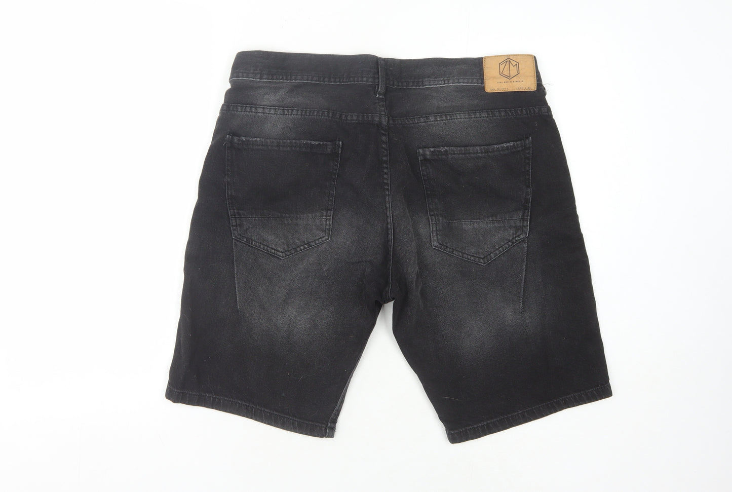 Zara Men's Black Denim Shorts, Size 34, Casual Style