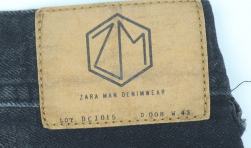 Zara Men's Black Denim Shorts, Size 34, Casual Style