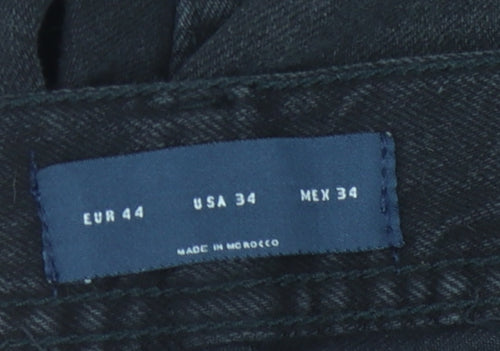 Zara Men's Black Denim Shorts, Size 34, Casual Style