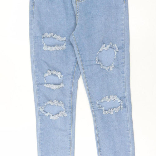 Boohoo Women's Blue Skinny Jeans Size 6 Distressed