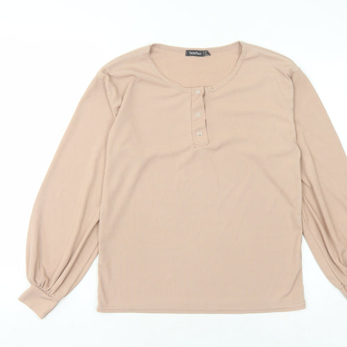 Boohoo Women's Beige Long Sleeve Henley T-Shirt