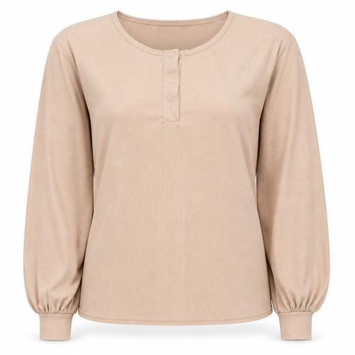 Boohoo Women's Beige Long Sleeve Henley T-Shirt