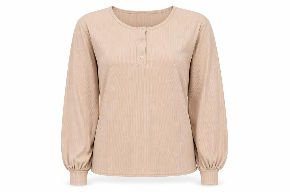 Boohoo Women's Beige Long Sleeve Henley T-Shirt