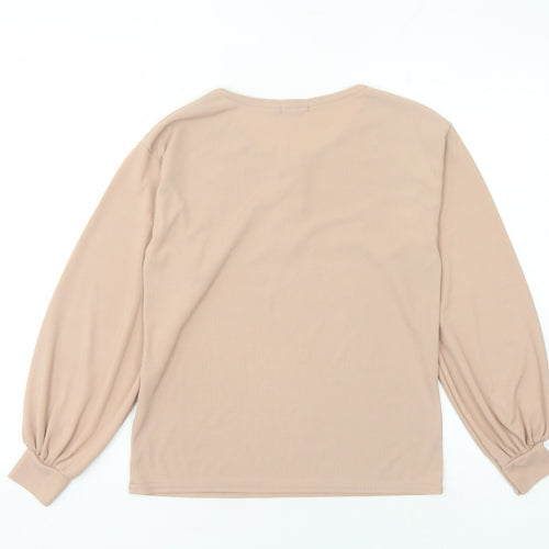 Boohoo Women's Beige Long Sleeve Henley T-Shirt