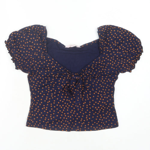 Miss Selfridge Teens Blue Polka Dot Cropped Blouse UK 6
