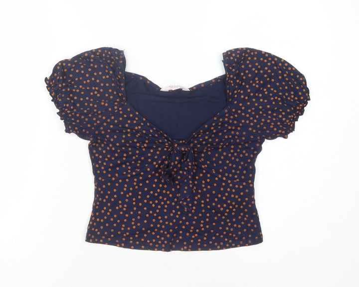 Miss Selfridge Teens Blue Polka Dot Cropped Blouse UK 6