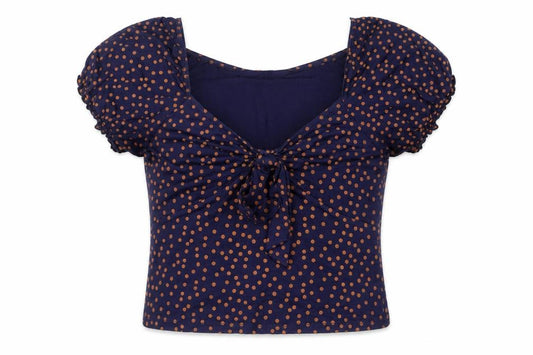 Front view of Miss Selfridge Teens Blue Polka Dot Cropped Blouse UK 6