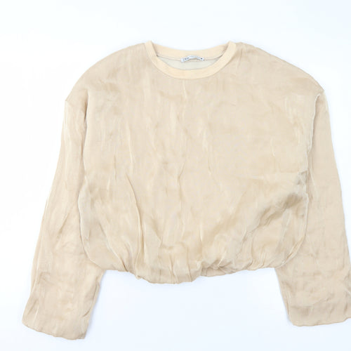 Zara Women's Beige Crew Neck Sweatshirt Size 12