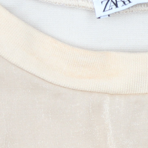 Zara Women's Beige Crew Neck Sweatshirt Size 12