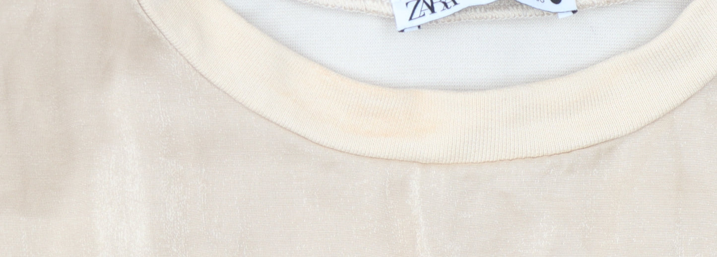 Zara Women's Beige Crew Neck Sweatshirt Size 12
