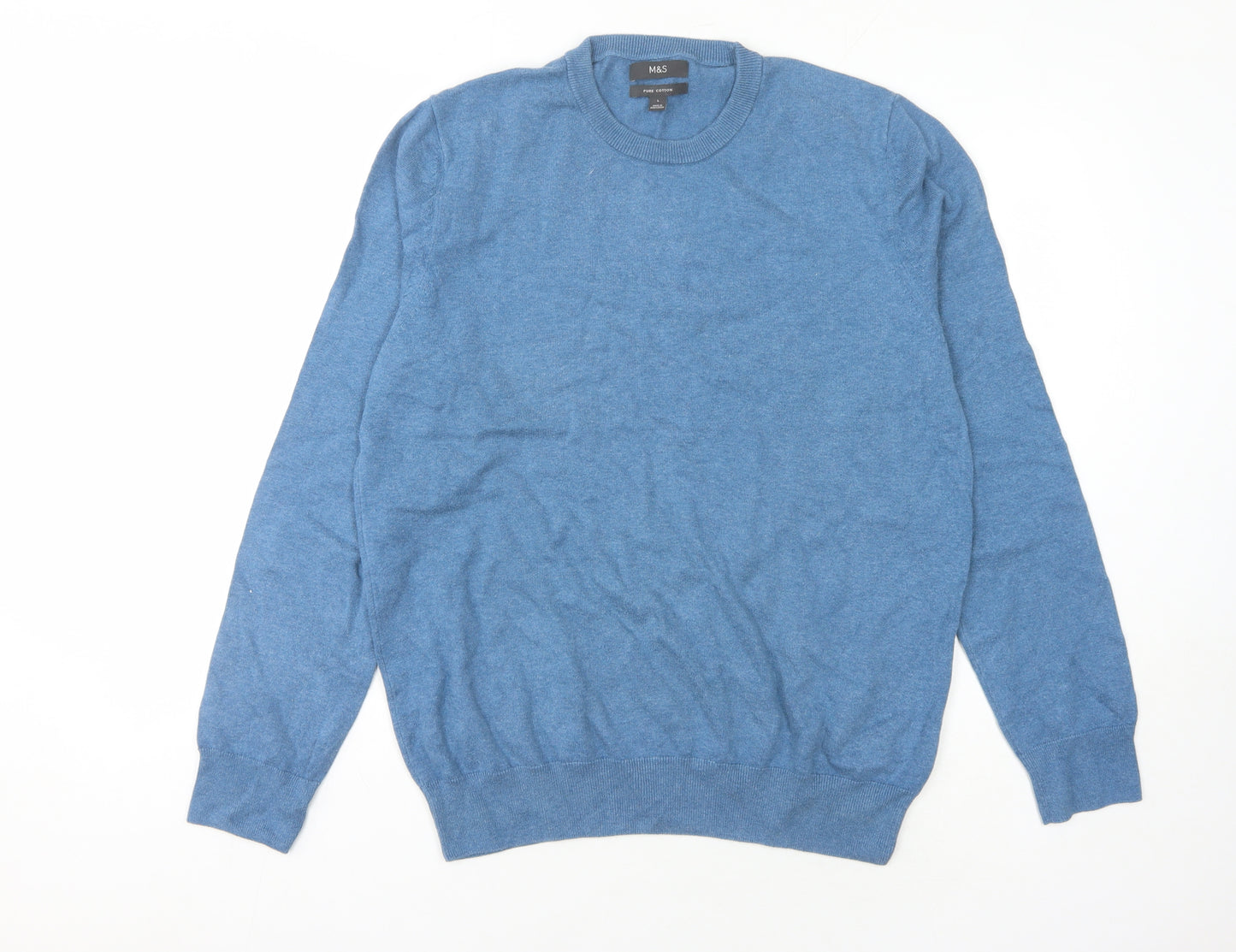 Marks and Spencer Men's Blue Cotton Pullover Jumper L