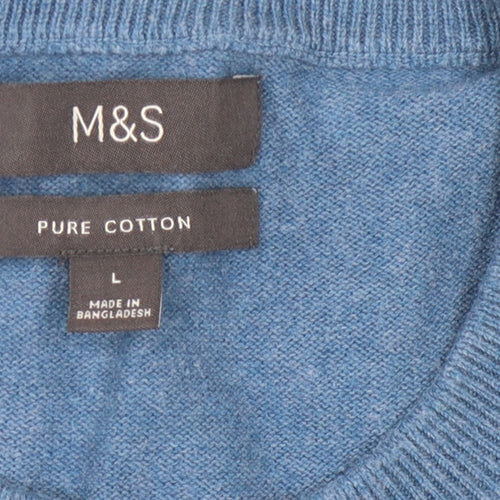 Marks and Spencer Men's Blue Cotton Pullover Jumper L