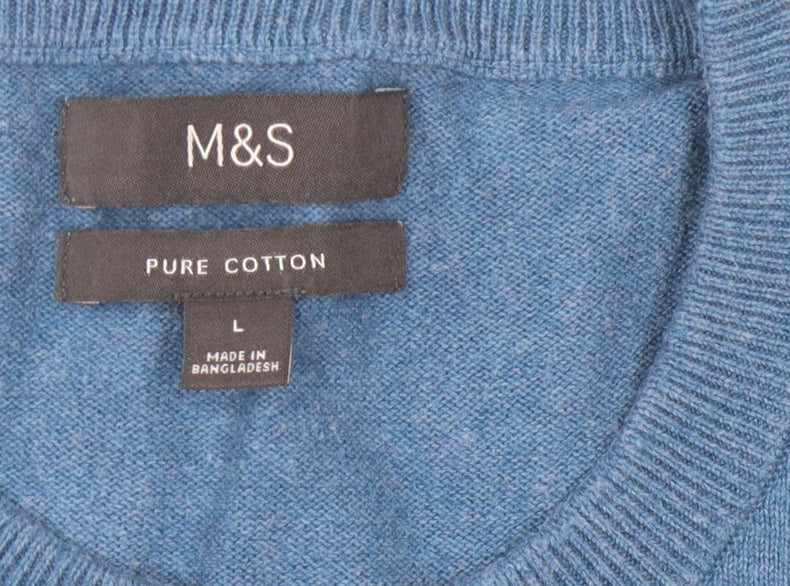 Marks and Spencer Men's Blue Cotton Pullover Jumper L