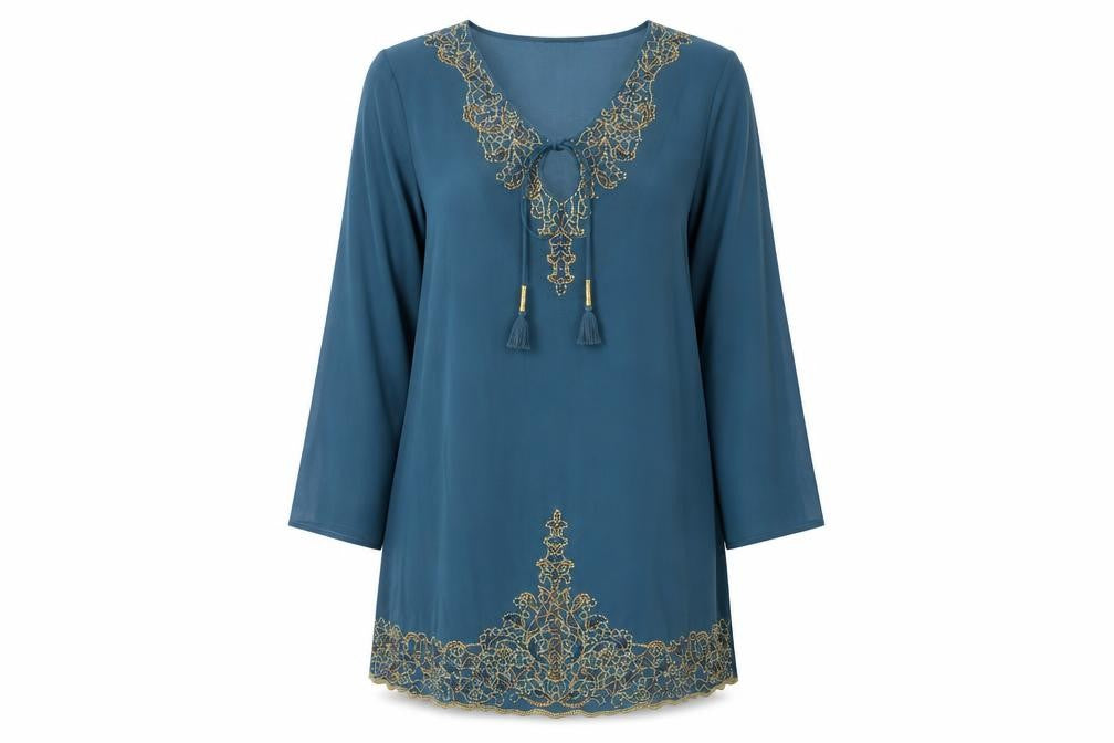 Front view of Autograph Women's Blue Long Sleeve Dress M