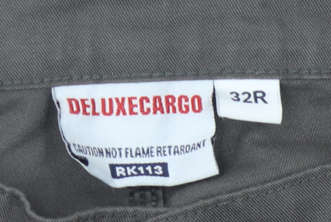 Deluxecargo Men's Grey Cargo Trousers, 32R, Relaxed Fit