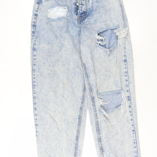 PrettyLittleThing Women's Blue Acid Wash Mom Jeans, Size 6