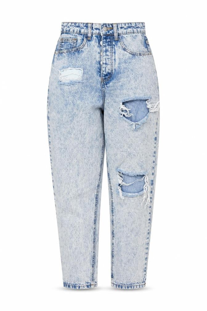 PrettyLittleThing Women's Blue Acid Wash Mom Jeans, Size 6