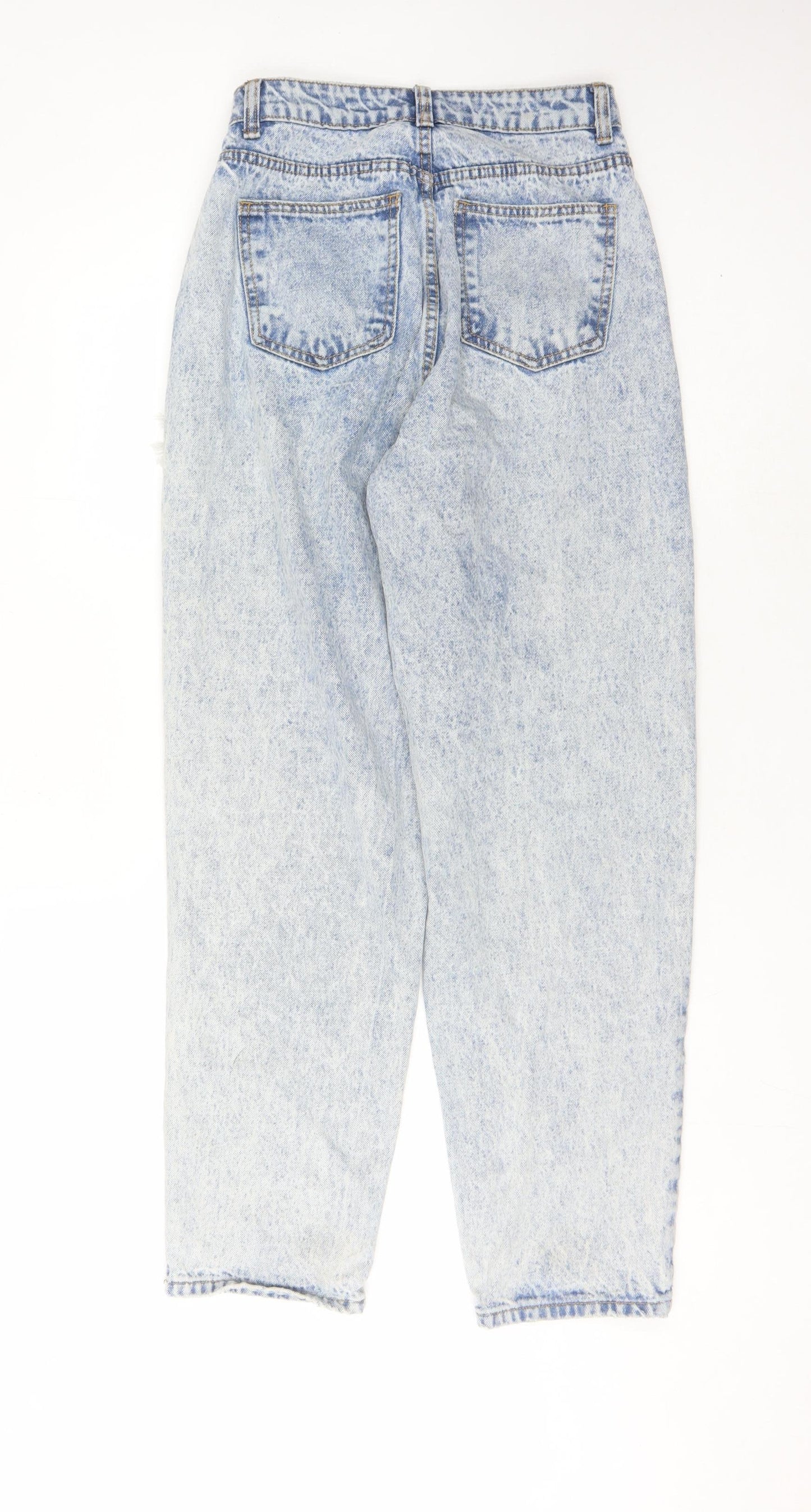 PrettyLittleThing Women's Blue Acid Wash Mom Jeans, Size 6