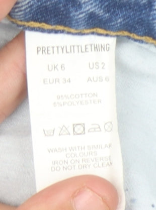 PrettyLittleThing Women's Blue Acid Wash Mom Jeans, Size 6