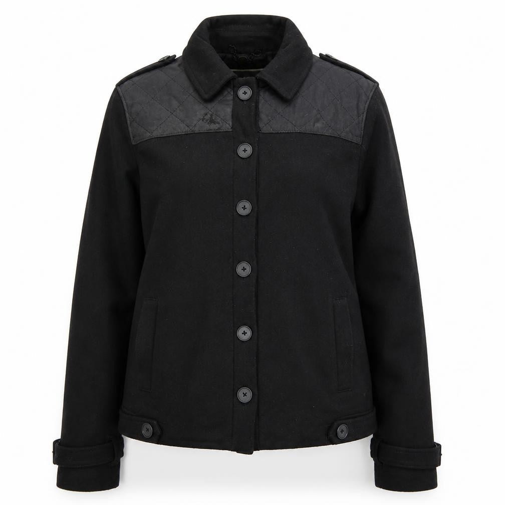 Front view of NW3 Women's Black Jacket, size 12, Wool Quilted