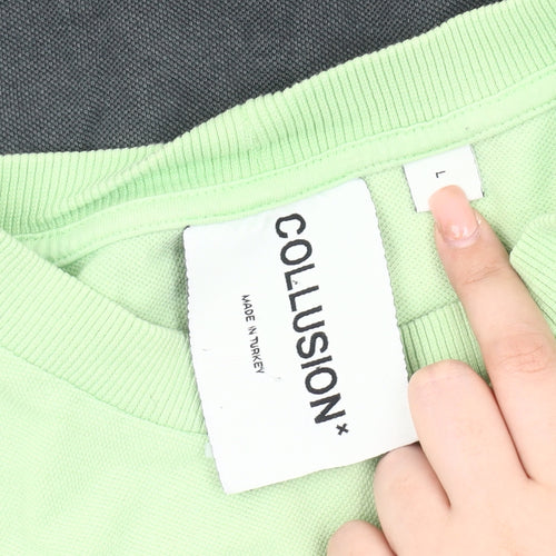 Collusion Men's Green L T-Shirt with Logo Accent