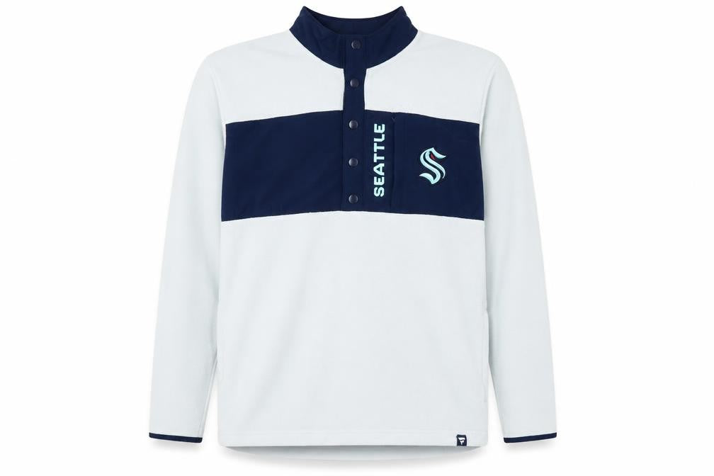 Front view of Fanatics Men's Blue XL Henley Sweatshirt with Logo
