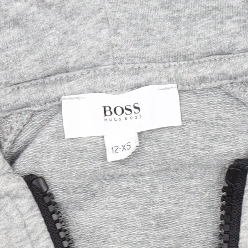 Hugo Boss Boys Grey Hooded Jacket XS - Casual Cotton Blend