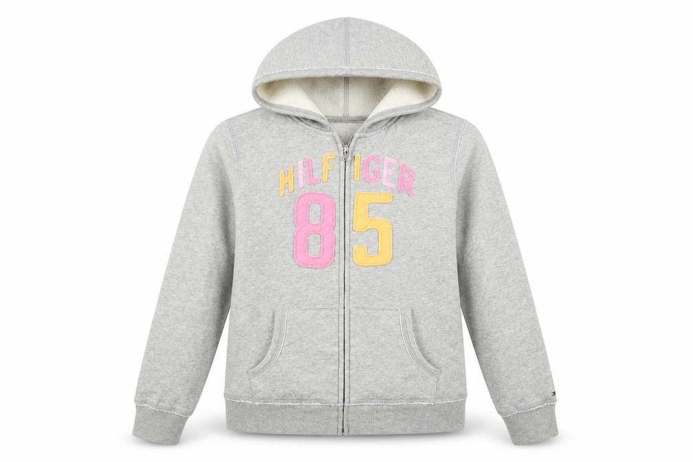 Front view of Tommy Hilfiger Teens Grey Logo Hooded Jacket XL