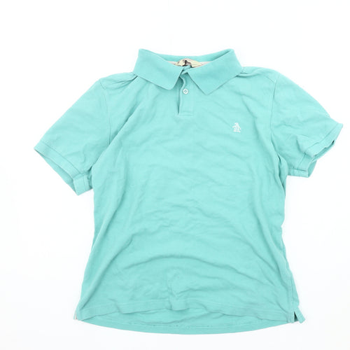 Penguin Boys Blue Polo Shirt L Short Sleeve Logo Casual