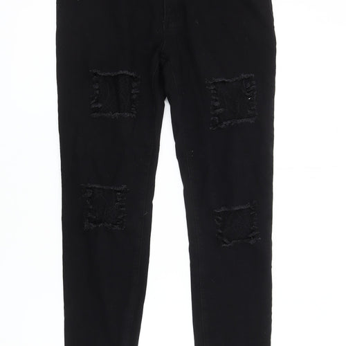 ROMWE Women's Black Skinny Jeans, Distressed, Size L