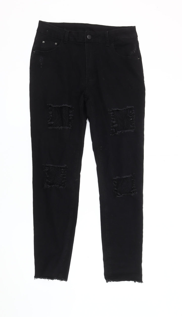 ROMWE Women's Black Skinny Jeans, Distressed, Size L