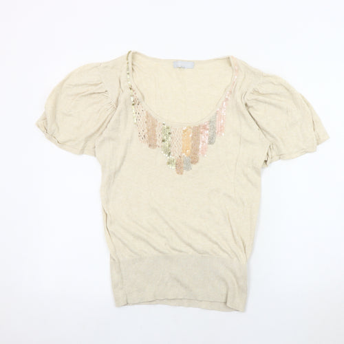 Debenhams Women's Beige Cotton Sequin Pullover Jumper