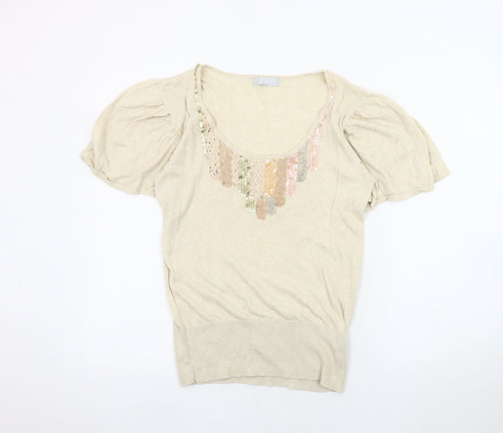Debenhams Women's Beige Cotton Sequin Pullover Jumper