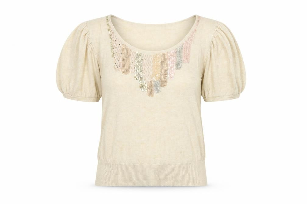 Front view of Debenhams Women's Beige Cotton Sequin jumper