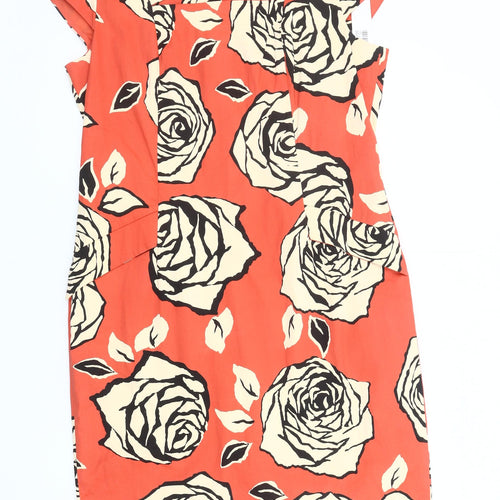 Roman Women's Orange Floral Short Sleeve Dress