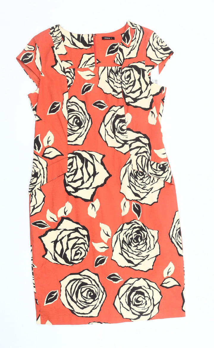 Roman Women's Orange Floral Short Sleeve Dress