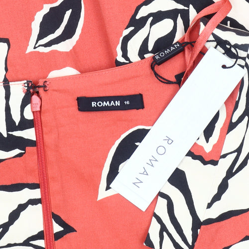 Roman Women's Orange Floral Short Sleeve Dress