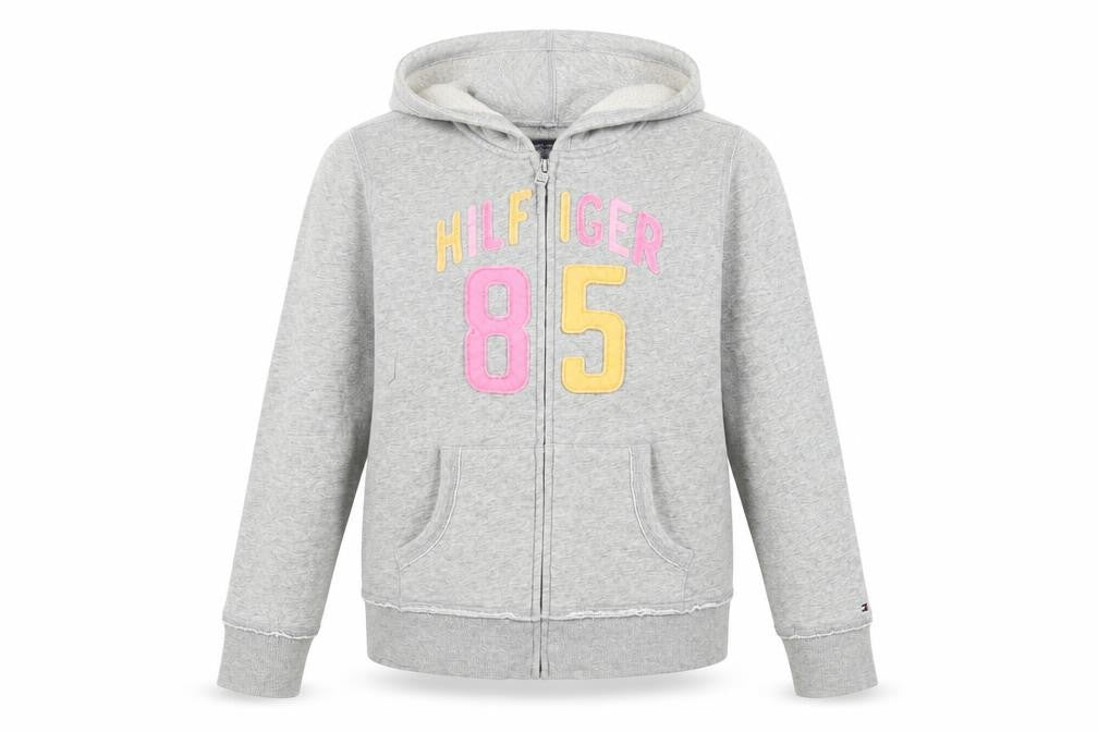 Front view of Tommy Hilfiger Teens Grey Hooded Logo Jacket, size 12