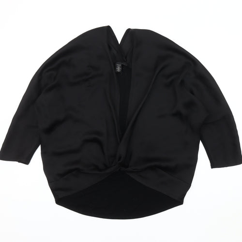 Kenneth Cole Women's Black Silk Blend Wrap Top, Size S